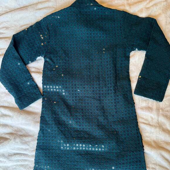 Buy Boys Dark Green Sequinned Chikankari Kurta Set Kurta Pajama for Boys, - Picture 7 of 8